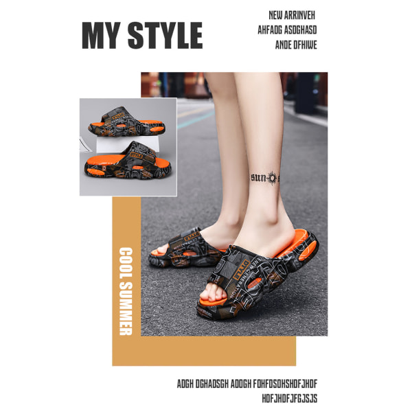 Mænd sport sommer slid mænds hjem tykke såler anti-slip anti-lugt hjemmesko kvinder Black tangerine 36-37