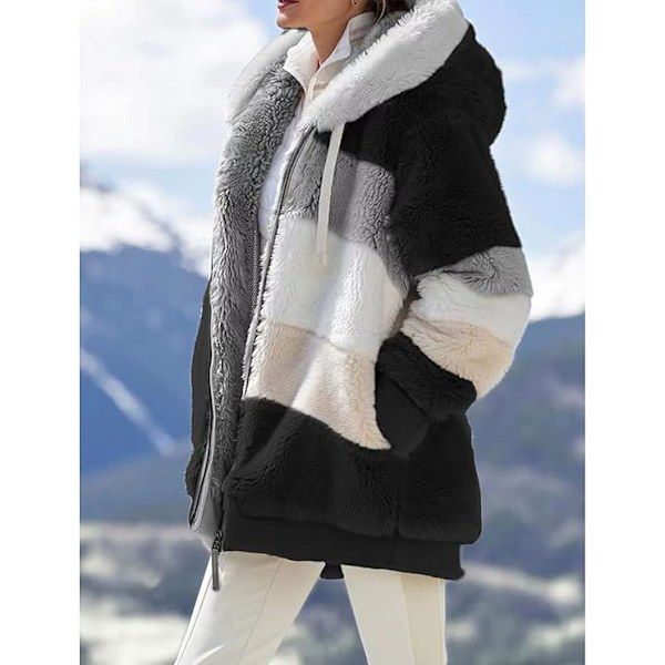 Dame Vinterjakke Plus Størrelse Hættetrøje Tyk Varmt Jakke Yderbeklædning med Lomme Lynlås Cardigan sort XL black XL