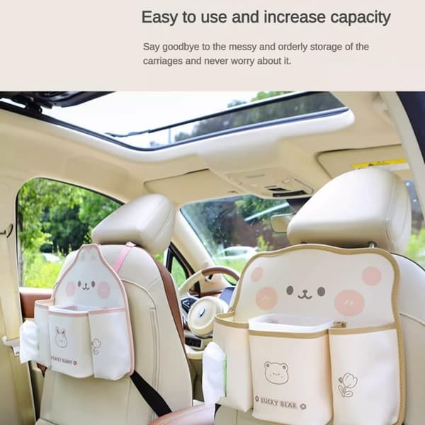 Bilsete Oppbevaringspose Søppelbøtte Papirholder Anti-Kick Pad Cute Rabbit Storage