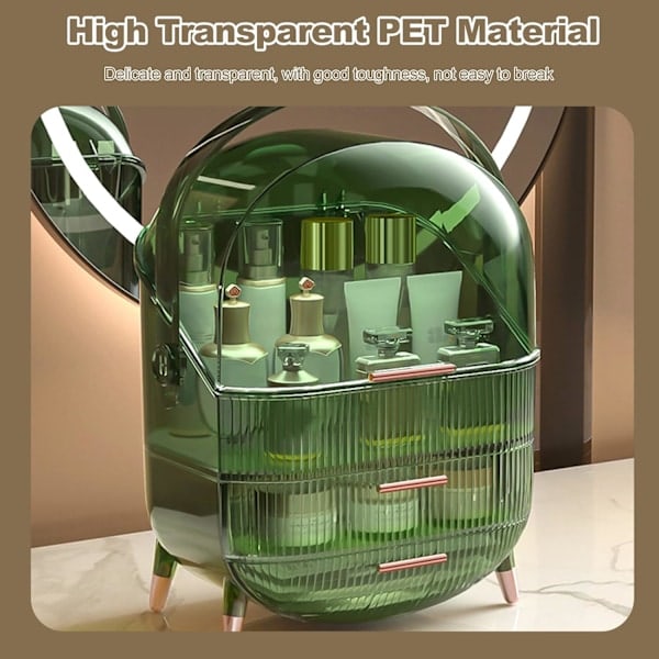 Retro Serie Multifunktionel Makeup Taske Støvtæt Kosmetik Opbevaringsboks, Opbevaringsboks til Hjemmekontor. grøn green