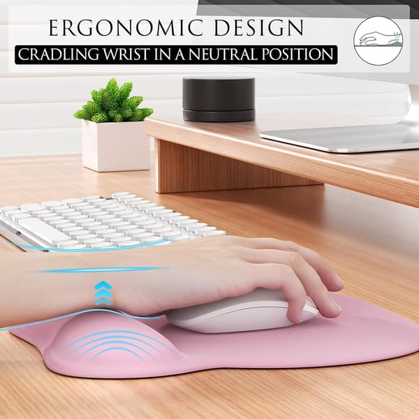 Ergonomisk musematte med håndleddstøtte i minneskum, komfortabel musematte for bærbar PC, smertelindrende håndleddstøtte Pure Pink