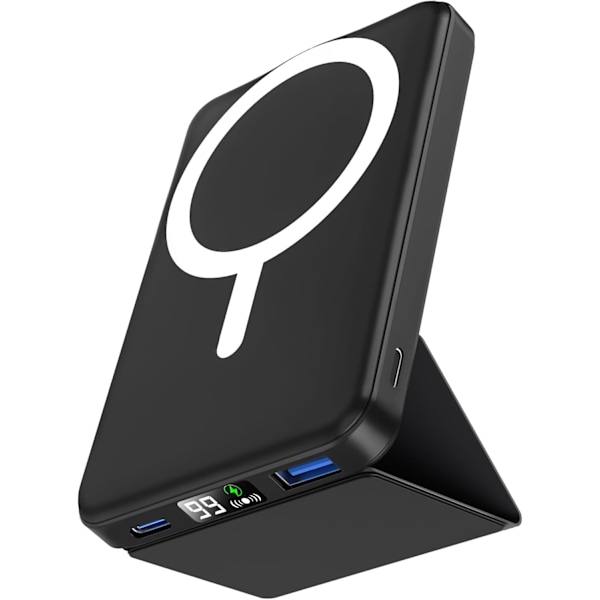 Externt Batteri för Mag-Safe, 10000mAh Magnetisk Trådlös Batteripack, Vikbart Power Bank Mag-Safe PD 22.5W Snabbladdning USB-C LED-Display