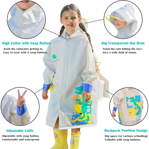 Lasten sadetakki Sadetakki Tytöt Pojat Sadetakki Vedenpitävä Poncho Taapero Piirretty Sadevaatteet Uudelleenkäytettävä Kannettavalla Laukulla S-4XL Koko Beige XL / 7-8 Years