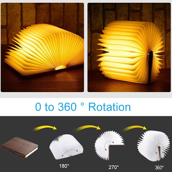 LED Boglampe, USB Genopladelig Boglampe, 360° Foldbare Trælamper, 5 Farver, Bærbar Dekorativ Lampe, Mini Sengelampe