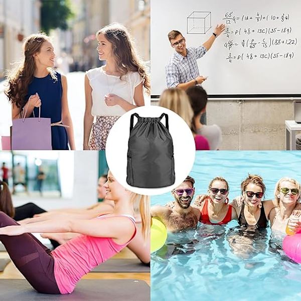 Dragsko Gym Bag, Gym Sack, Dragsko Ryggsäck, Unisex PE Väskor Dragsko med Ytterficka med Dragkedja, Sport Gym Sack Ta med Två Sidofickor, Stor