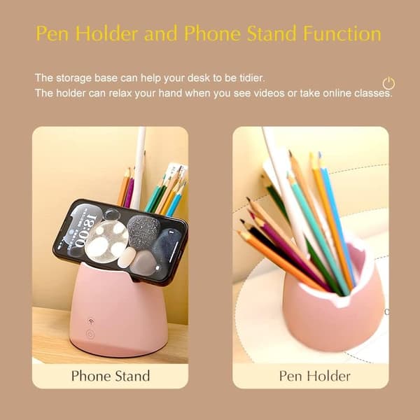 Foldbar LED-skrivebordslampe med pennholder med fjernkontroll og timerfunksjon for øyebeskyttelse Rosa Versión de control remoto