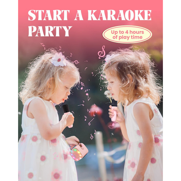 Karaoke-maskine til børn med 2 trådløse mikrofoner, bærbar Bluetooth-højttaler, gavelegetøj til piger og drenges fødselsdag Pink 2 Mic K15
