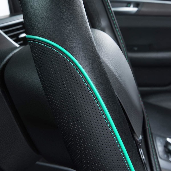 Färg Piping Läder Universal Rattmuff, Passar 14,5-15 Tum Olika Fordon SUV, Bilar (Svart och Mint) Dark mint green