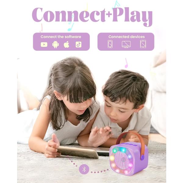 Karaokemaskin för barn med 2 trådlösa mikrofoner, bärbar Bluetooth-högtalare, presentleksaker för flickor och pojkar födelsedag Purple 2 Mic K15