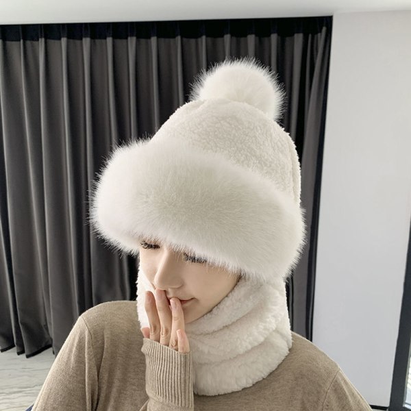 Hårboldhat [hvid] Hat til kvinder Efterår og vinter med fleece fortykket ridevarmehue White