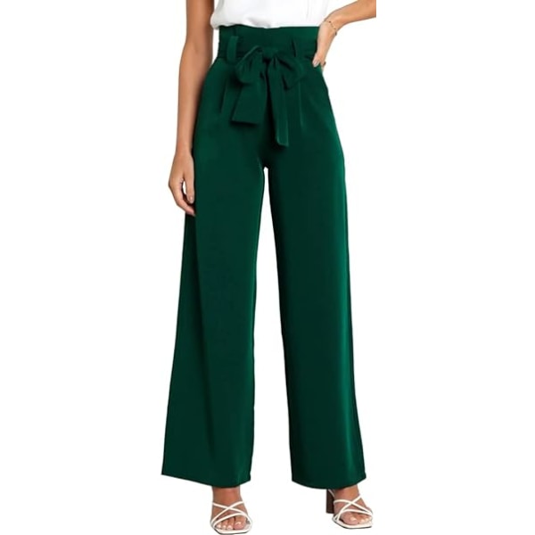 Mørkegrønne kvinders højtaljede baggy brede benbukser /S med sløjfe Dark green S