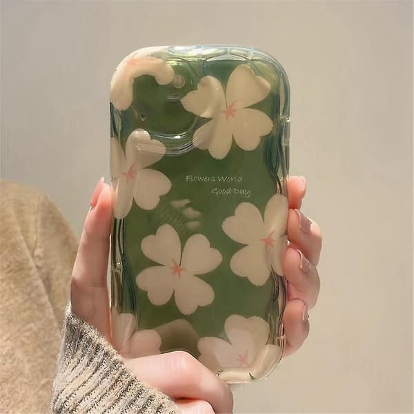 För 15 Pro Mobilskal Mjukt Stötsäkert Skydd Flickaktigt Grönt Blomsterskal