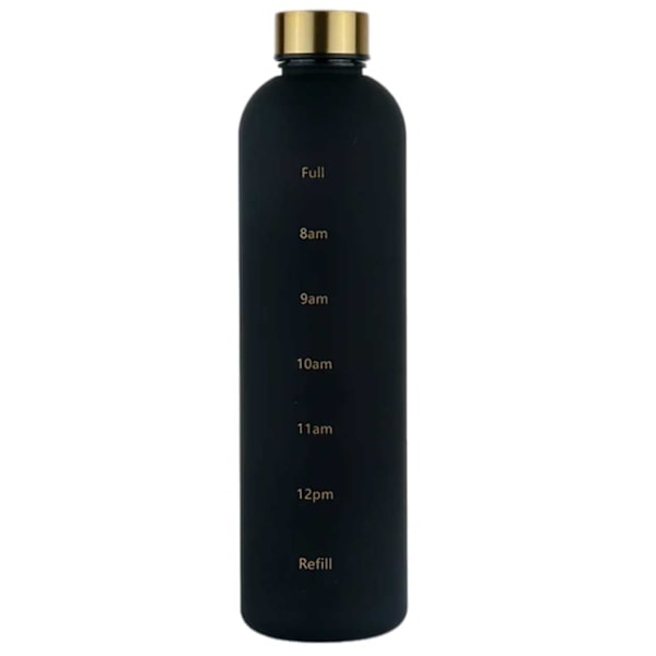 Minimalistisk Motiverende Vandflaske med Tidsmarkering 1000ml Sort sort