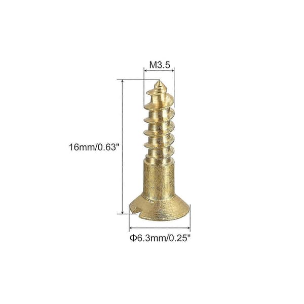 100 stk. M3.5 X 16mm Fladhoved Slidsede Træskruer i Messing