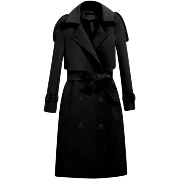Sort lang trenchcoat til kvinder Højtaljet lang frakke til kvinder /3XL black 3XL