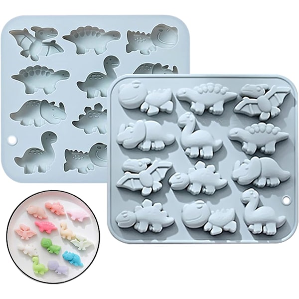 Molde de chocolate de dinosaurio, moldes de bombones de silicona, molde de silicona para chocolate, moldes de silicona, gelatina (azul, 16,6 x 14,7 x 1,8 cm) Dinosaur