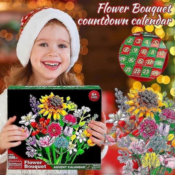 Lämplig för blomsterbukett byggstenar julkalender, jul 24 dagar solrosbukett överraskningslåda