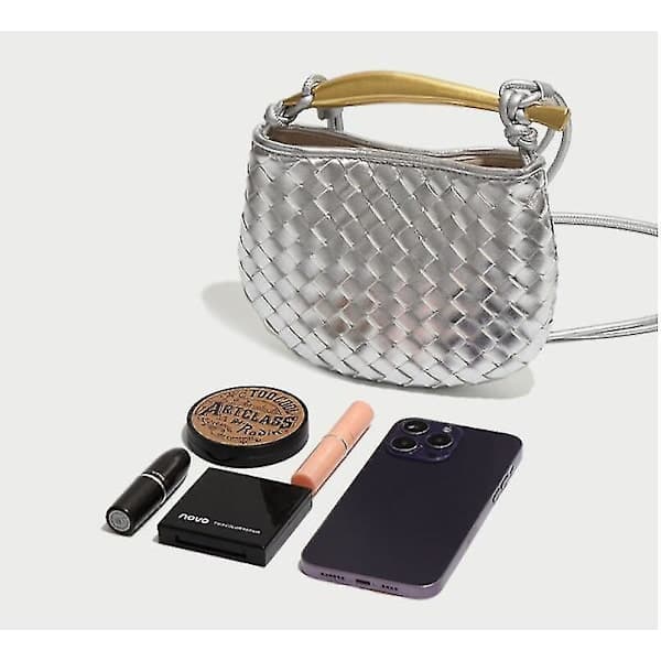 Mini Flätad Sardinväska, Crossbody-väska för Kvinnor, Handväska B1679 Silver B1679 Silver