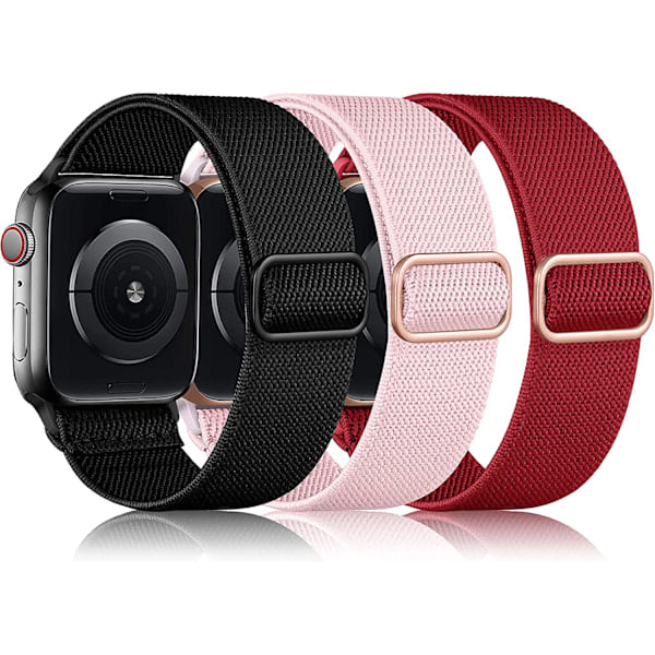 3-pack elastiska band kompatibla med Apple Watch-band 38 mm Svart/Rosa Sand/Röd 38mm/40mm/41mm Black/Pink Sand/Red 38mm/40mm/41mm