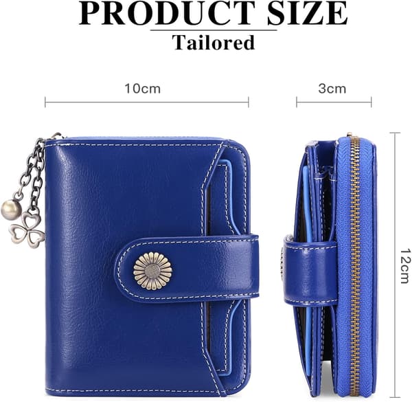 Plånböcker för kvinnor Äkta läder Liten Bifold Kompakt Damplånbok med RFID-skydd Royal Blue