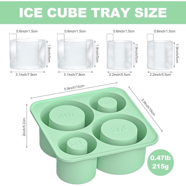 Silikone Isterningebakke med Låg til Stanely Kop, Tumbler Isform, Cylinder Silikone Isterningebakker til Fryser, BPA-fri, Tåler Opvaskemaskine (Grøn) Green