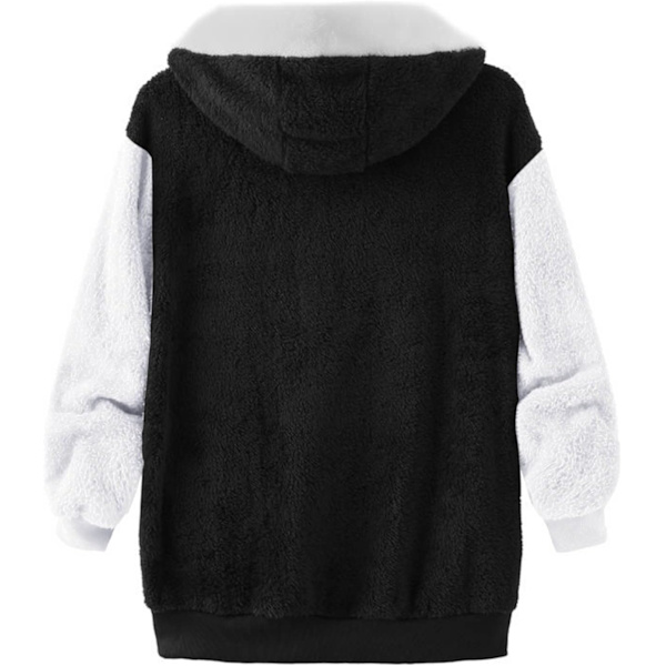 Hættejakke til kvinder, Teddy Fleece-frakke, Overgangsjakke med hætte og lommer, lynlås, efterår, vinter, plysjakke, fleecejakke, vinter 4XL E Black