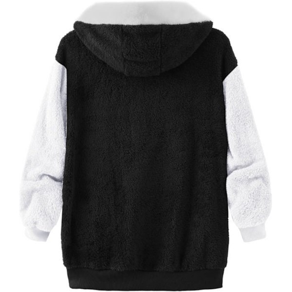 Hettejakke Dame Teddy Fleece Frakk Overgangsjakke med Hette med Lommer Glidelås Høst Vinter Plysj Jakke Fleece Jakke Vinter XXL E Black