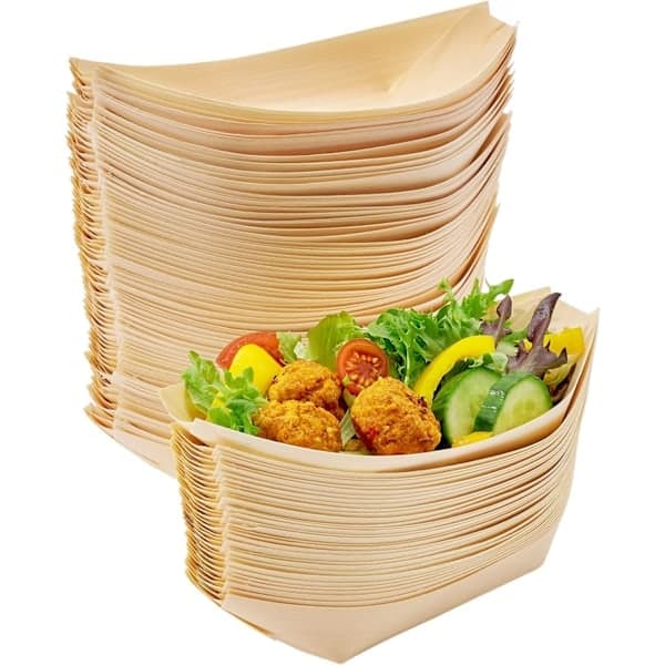 Engångstallrikar i bambu, 100-pack - Biologiskt nedbrytbara sushibåtar, serveringsbricka, trätallrikar, bambuskålar