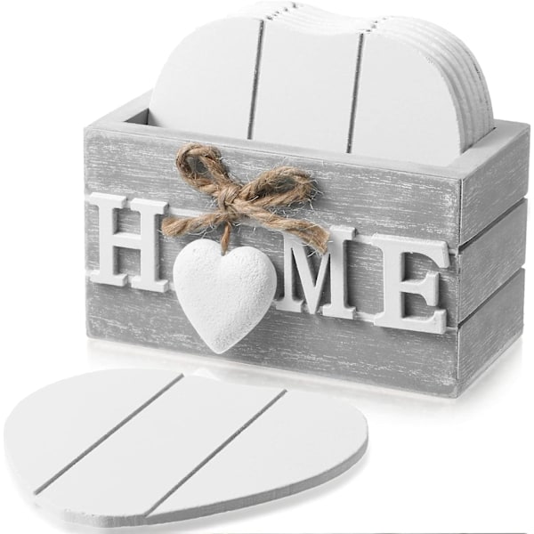 Drink Coasters, Wooden Heart Shaped Coasters Set of 6 Farmhouse Coasters with Stands Fun Coasters for Coffee Table (Gray, Home)