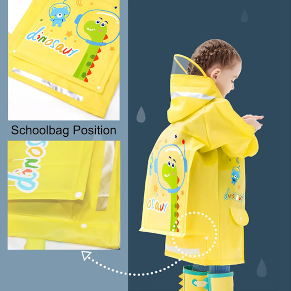 Barnregnrockar Regnponcho Flickor Pojkar Regnjacka Vattentät Poncho Småbarn Cartoon Regnkläder Återanvändbar med Bärbar Väska S-4XL Storlek Yellow 4XL / 13-14 Years