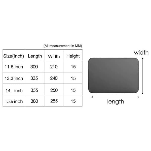 Computerkabinet / Taske til Laptop - Vælg størrelse Sort 15 tommer - Sort Black 15 inches