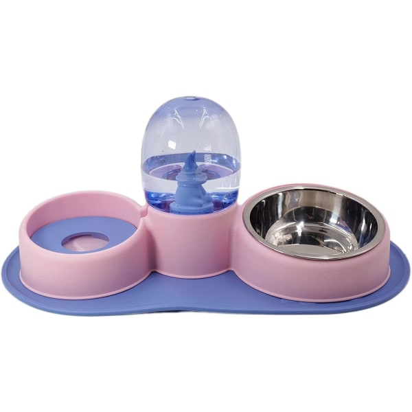 Dubbel skål automatisk vattendispenser för små husdjur och katter Vattendispenser med vattenflaska och matarsats för små hundar