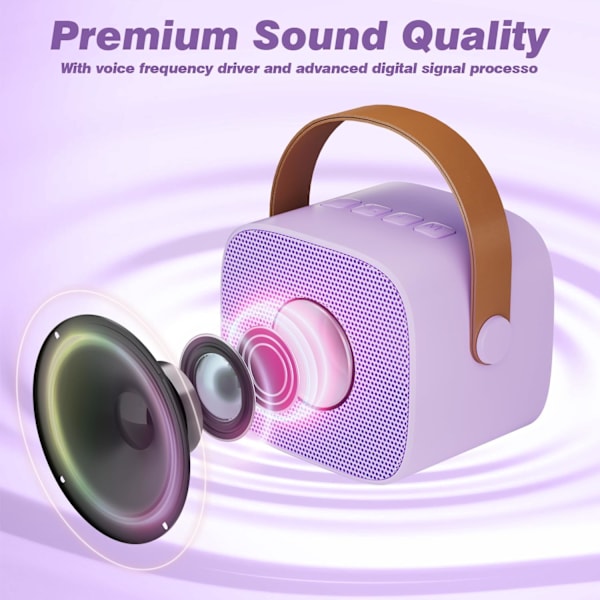 Karaokemaskin för barn med 2 trådlösa mikrofoner, bärbar Bluetooth-högtalare, presentleksaker för flickor och pojkars födelsedag Purple 2 Mic