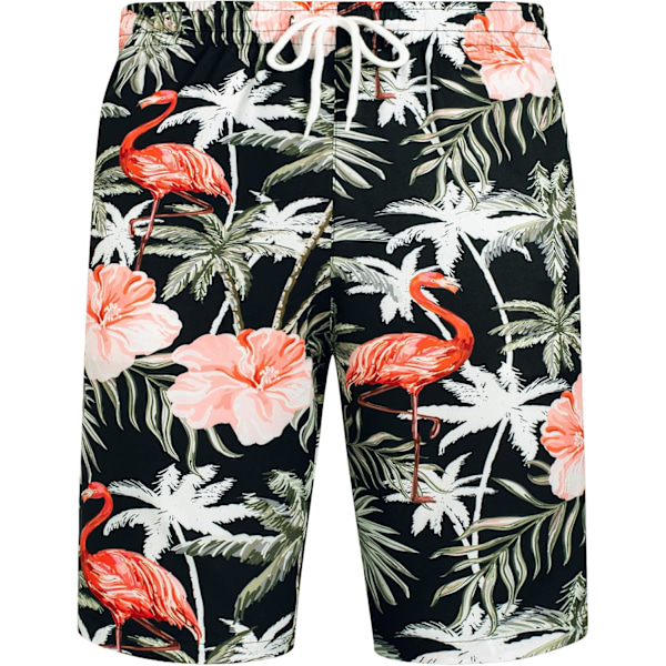 Herre Hawaii skjorte og shorts sæt Regular Fit kortærmet casual funky strand flamingo skjorte sæt XXL Black Flamingo Palm