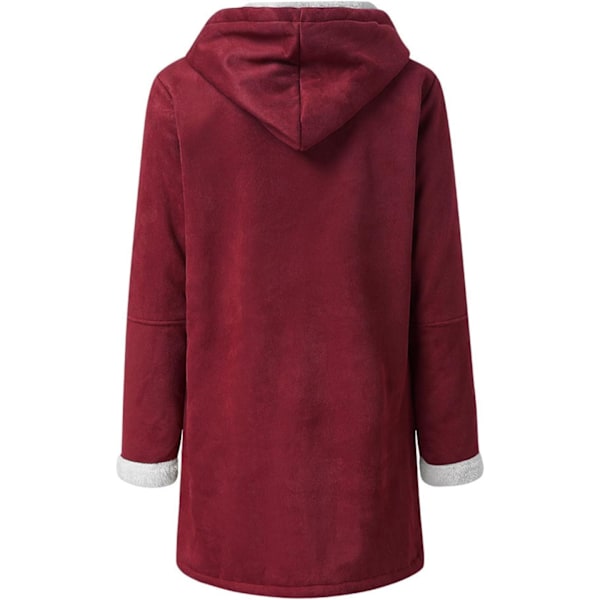 Damer Vinterjakker Udsalg Plus Størrelse Dame Fleeceforet Jakke Hoodies Lomme Uld Casual Hættetrøjer Horn Knapper Casual Varmt Jakke Trench L 02 Wine