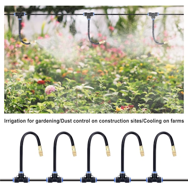 5-pack mässingsspraymunstycke med 8\" inbyggd slang för utomhuskylsystem, justerbar 360° vridbar