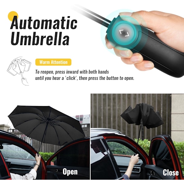 Hopfällbart kompakt paraply - Dubbelsidigt automatiskt paraply Solskydd Sunny 10 ribbor Black