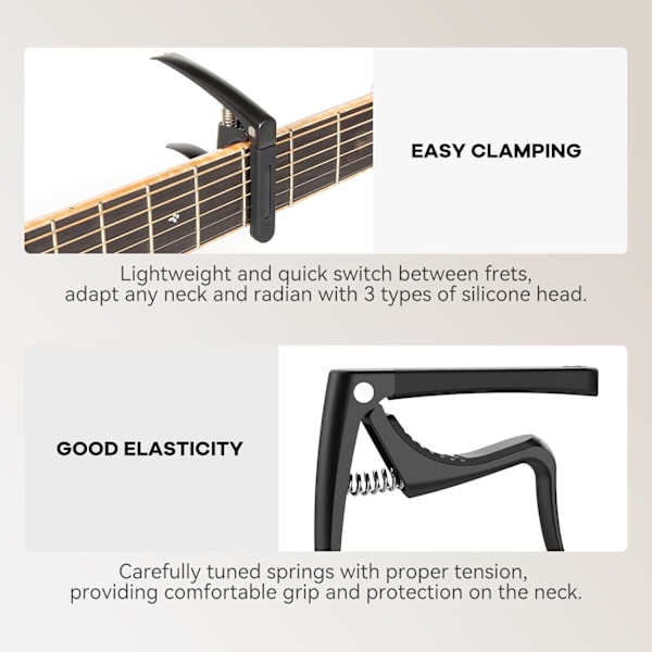 4-i-1 Capo för gitarr med extraktor för stallpinnar, capo för akustisk, elektrisk, klassisk gitarr, bas, ukulele, banjo, mandolin, svart Gold