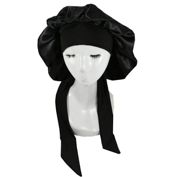 Silke Bonnet Naturligt Krøllet Hår Søvn Satin Bonnet sort black