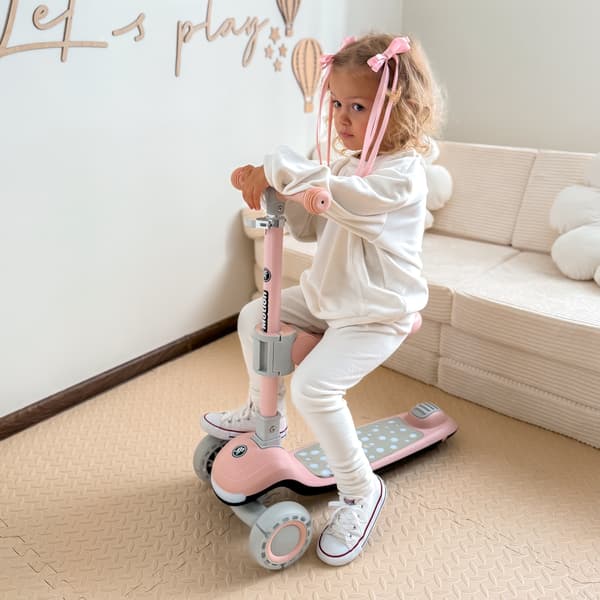 HyperMotion LUMI 3-i-1 Barnesparkesykkel med LED-belysning, Justerbart Sete Rosa