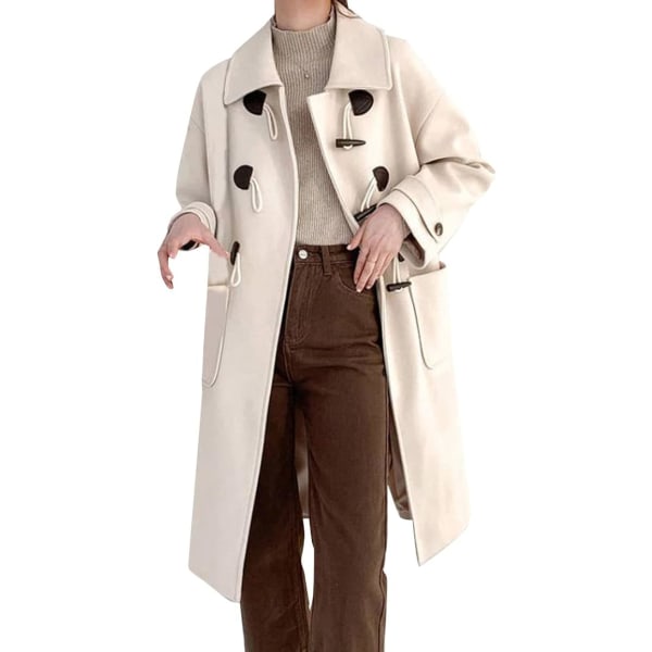 Beige lang windbreaker frakke Horn spænde tweed frakke /XL off-white XL