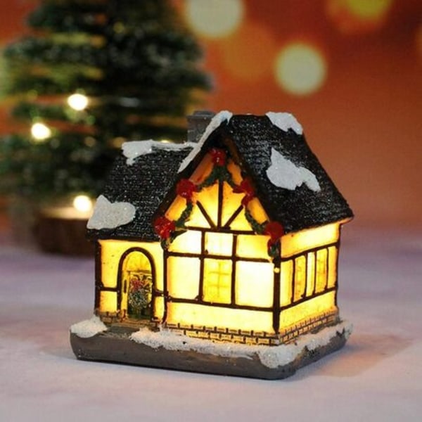 Utsökt Luminous Resin Cottage Christmas House, Snow Village Houses Christmas Resin Miniature House Utsökt Mini Res
