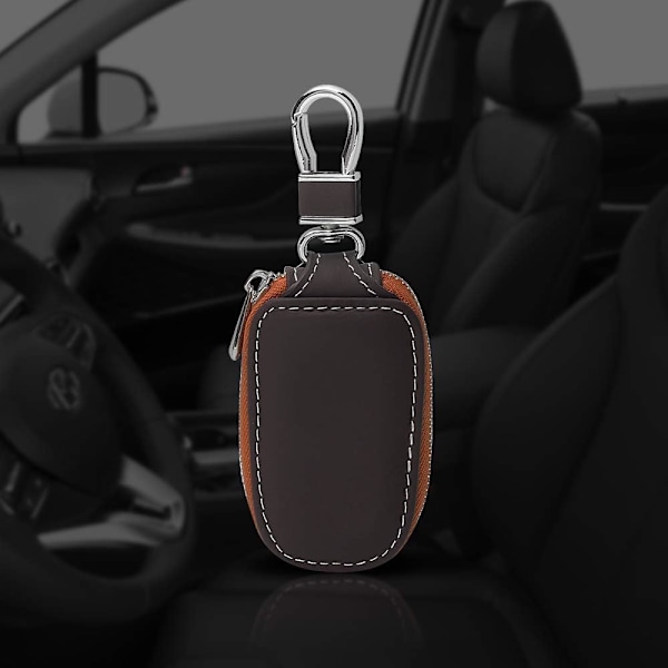 Bilnyckelfodral, Smart Nyckelhållare Skydd PU Läder Bilnyckelkedja väska Bil Smart Nyckelring Mynthållare Auto Fjärrkontroll Nyckelring Plånbok (Brun)