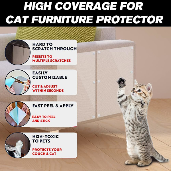 Möbelskydd för att förhindra kattklösning, soffhörnsskydd, anti-kattklösningstejp, soffskydd, 10-pack (17\"L x 12\"B)