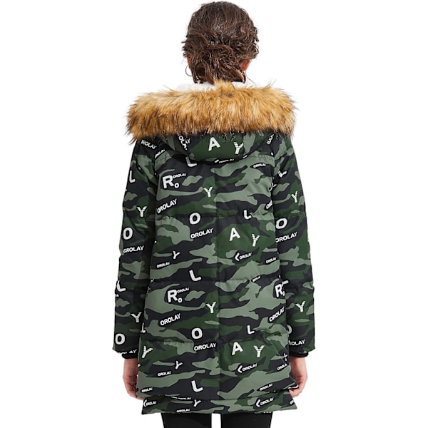 Kvinders Tykkelse Dunjakke Parka Hætte Lang Puffer Frakke til Vinter XS Green Camo