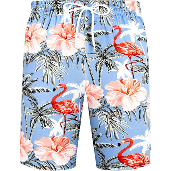 Herr Hawaiian skjorta och shorts set Regular Fit kortärmad casual funky strand flamingo skjorta set XXL Blue Flamingo Palm