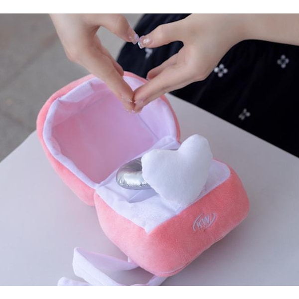 Kreativ Plysch Ringask med Diamant, Plåsterdjur, Kärleksring, Överraskningsask, Förslag, Minnesgåva, Bröllopsårsdagspresent pink