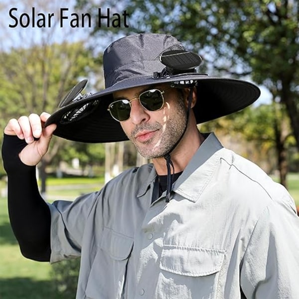 Solhatt med fläkt, Solarfläkthatt för män och kvinnor, 2 Solarfläktar Sol och USB-laddning Solar Stråhatt med fläkt (Camo)