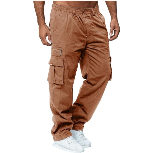 Ruskeat miesten suoralahkeiset plus kokoiset casual cargo-housut /L brown L