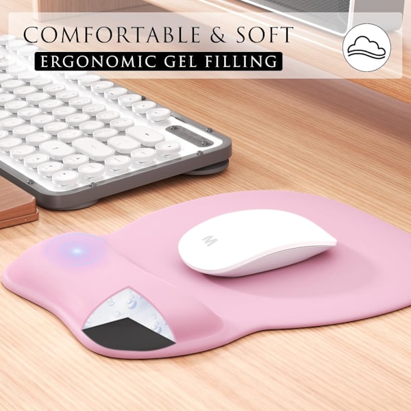 Ergonomisk musmatta med handledsstöd i minnesskum, bekväm datormusmatta för bärbar dator, smärtlindrande handledsstöd Pure Pink